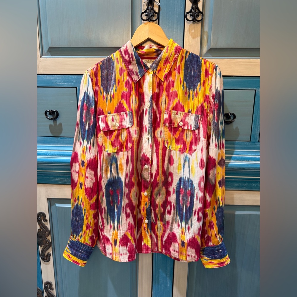 Signature by Larry Levine Multicolor Ikat Button-Down Shirt